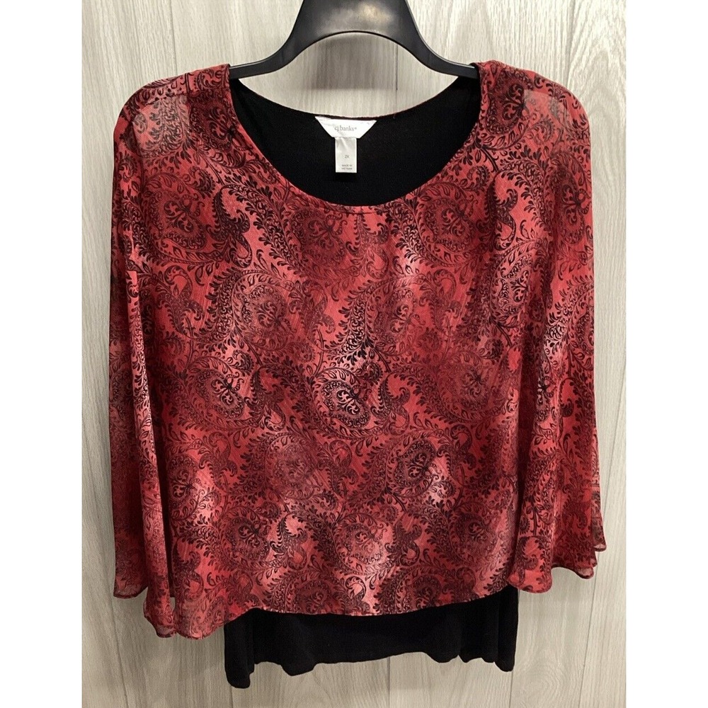 CJ BANKS Women's (Size 2X) Long Sleeve Round Neck Layered‎ Shirt